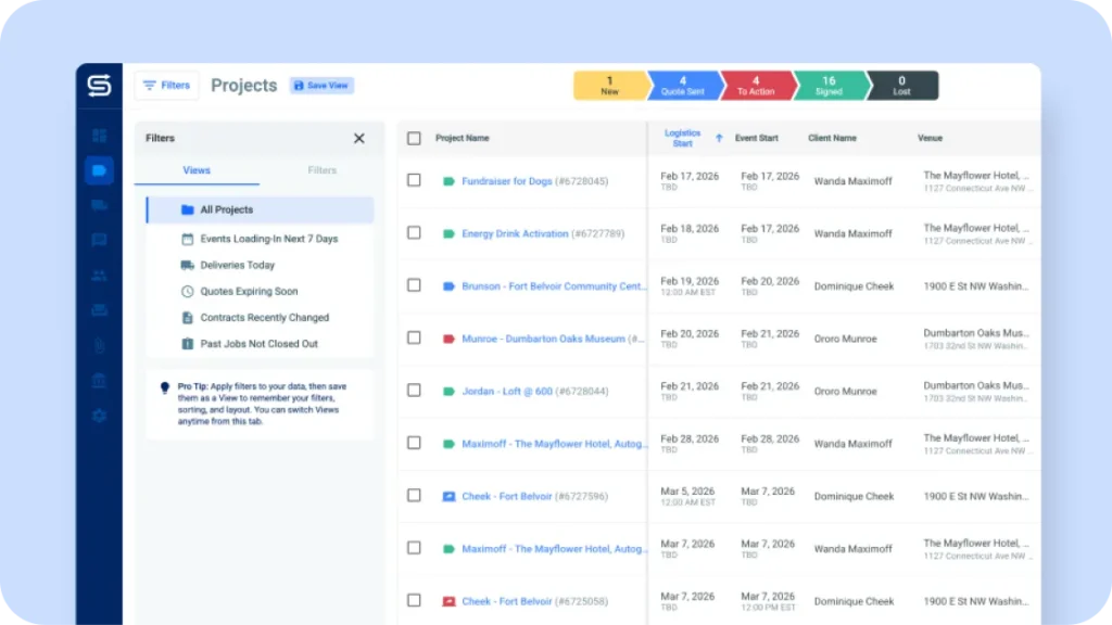 Save custom project list views for different team roles in Goodshuffle Pro